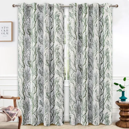 Vista 10 de DriftAway Cortinas opacas con diseño de ramas de árbol, doble capa, 84 pulgadas de largo, para dormitorio, estampado clásico, aislamiento térmico