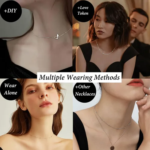 Vista 5 de Collar de cadena de plata de ley 925 para mujeres y hombres, de 0.059 pulgadas, delicado, ajustable, largo, delgado, cadena de serpiente, cadenas