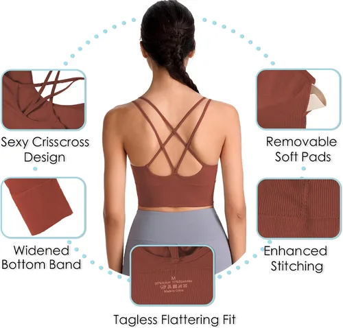 Vista 4 de Evercute Cross Back Sport Bras Padded Strappy Criss Cross Cropped Bras for Yoga Workout Fitness Low Impact