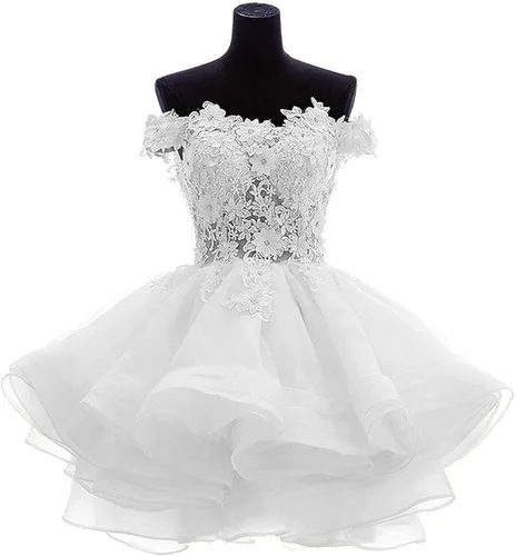 Vista 7 de Vestidos de graduación de organza Angela corto, sin hombros