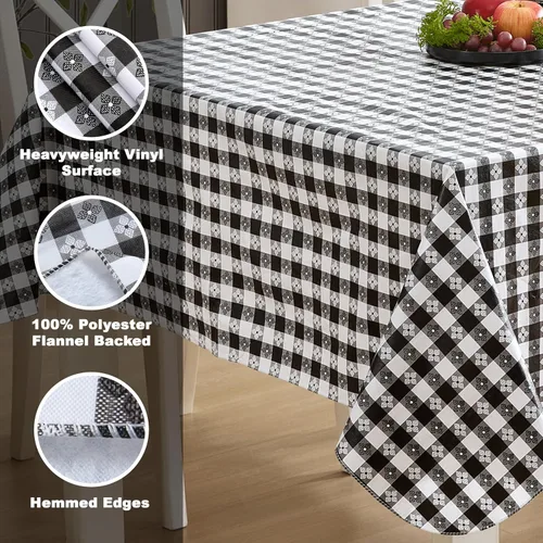 Vista 8 de Newbridge Mantel cuadrado de vinilo de 52 x 52 pulgadas con reverso de franela, a cuadros de taberna bistró, café a cuadros para interiores y Negro