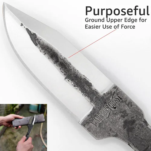 Vista 3 de WARRIORS QUEST™ - SideWinder Railroad Spike Knife - Cuchillo de acero al carbono forjado a mano y tratado térmicamente con funda de cuero de primera