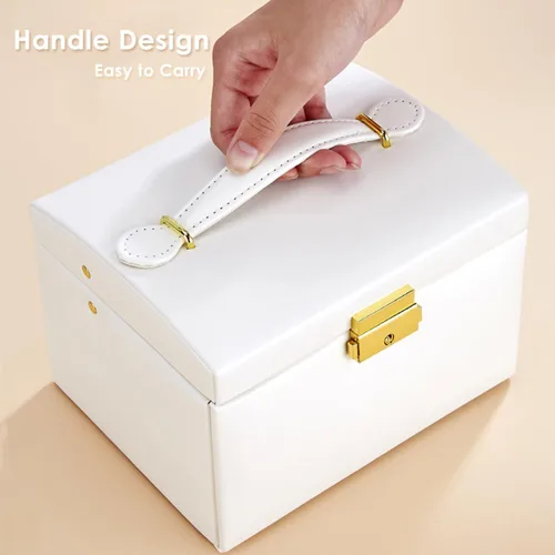 Vista 2 de Joyero para niñas, elegante organizador de joyas de 3 capas con espejo y cerradura, regalo ideal para edades de 8 a 12 años, estuche de viaje