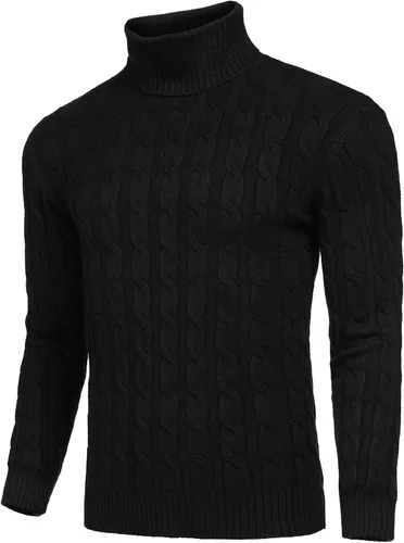 Vista 2 de Suéter COOFANDY ajustado de tejido trenzado para hombre de cuello alto sin botones