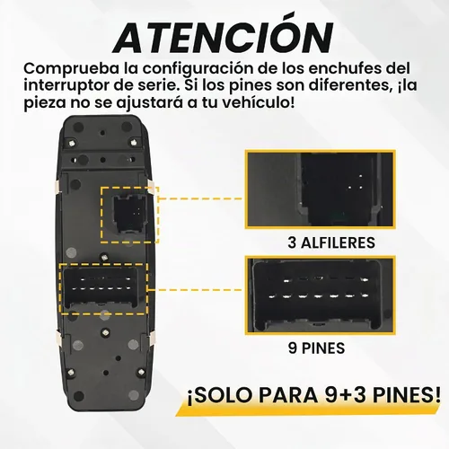 Vista 3 de Interruptor maestro de ventana de alimentación del lado del conductor 9 pines + 3 pines Compatible con 2009 2010 2011 2012 Dodge Ram 1500 2500 3500