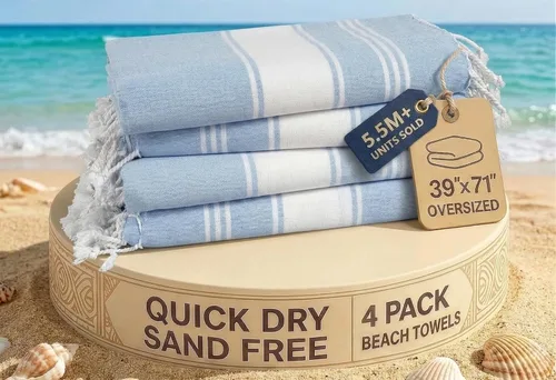 Vista 56 de LANE LINEN - Paquete de 4 toallas de playa de gran tamaño, toalla de piscina prelavada, extragrande, de secado rápido y sin arena, toalla de viaje