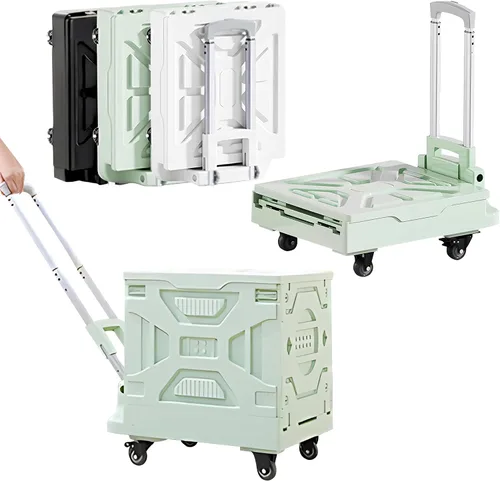 Vista 10 de VECELO Carrito de compras plegable 2 en 1 de 16 galones, carrito plegable con mango ajustable y ruedas de 360°, caja rodante de doble modo Negro