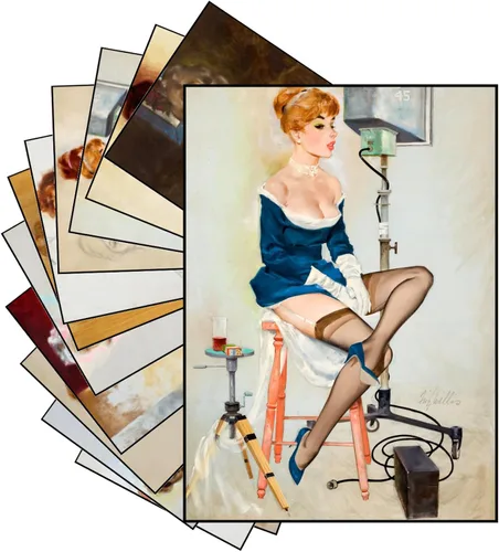 Vista 15 de PIXILUV 12 x Mini Pósters Sin Marco ~ Mascotas Juguetonas y Glamour: Bellezas Vintage Pin-Up con Gatos, Perros y Compañeros Traviesos en Alegres