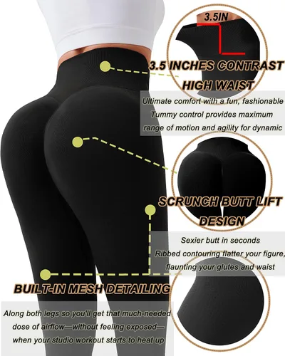 Vista 2 de RUNNING GIRL Leggings de levantamiento de glúteos para mujer, leggings de entrenamiento sin costuras de cintura alta, mallas de gimnasio, pantalones