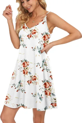 Vista 3 de MISFAY Vestido de verano para mujer, con tirantes delgados, casual, con vuelo, salida de baño para playa, con bolsillos
