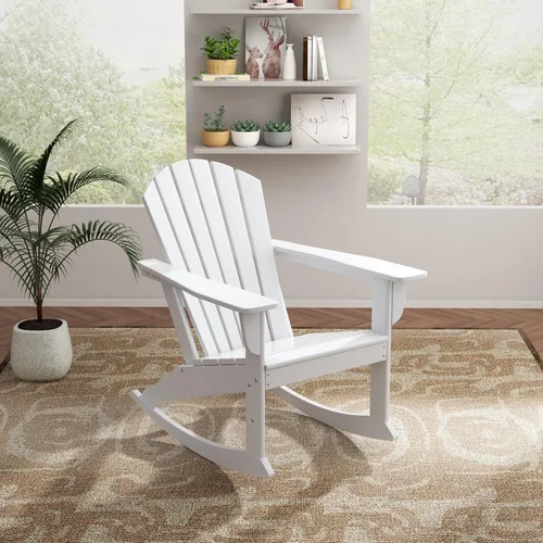 Vista 12 de WO Home Furniture Silla Mecedora de Patio Moderna para Exteriores HDPE Resistente a UV y Clima (Negro)