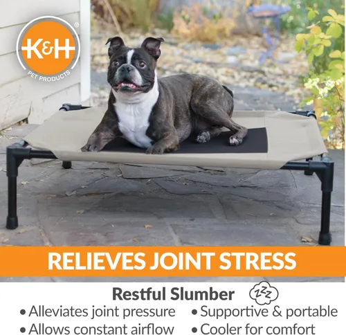 Vista 5 de K&H Pet Products Cuna elevada para perros para exteriores, hamaca elevada transpirable y refrescante para perros medianos, funda de malla lavable