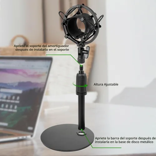 Vista 7 de Soporte de micrófono de escritorio AT2020 actualizado, soporte de micrófono ajustable con soporte de choque y parabrisas de espuma para Audio