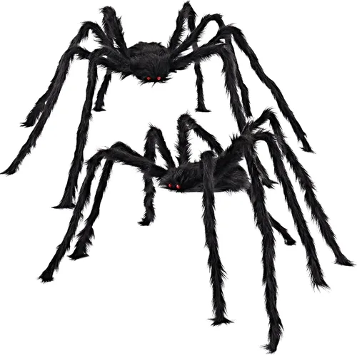 Vista 11 de JOYIN Paquete de 2 decoraciones de araña de Halloween de 4 pies para exteriores, arañas gigantes grandes aterradoras con patas ajustables