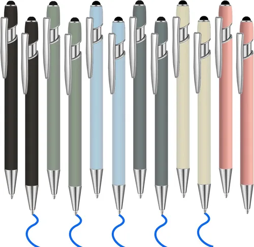 Vista 10 de 12 bolígrafos de tinta azul con punta de lápiz capacitivo, bolígrafo de metal de 0.039 pulgadas para pantallas táctiles, 2 en 1, regalo para amigos