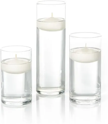 Vista 36 de yummi Juego de 18 velas flotantes y jarrones cilíndricos, color blanco