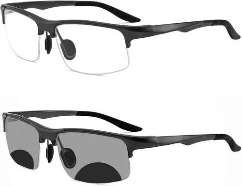 Vista 8 de COTIA Gafas de lectura bifocales para hombre, gafas deportivas, lentes fotocrómicas, lentes de transición de medio marco, lentes de presbicia