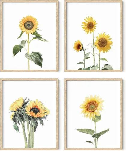 Vista 45 de HAUS AND HUES Arte de pared floral gris, juego de 4 pósteres de plantas para pared vintage, impresiones botánicas, cuadros de flores en blanco