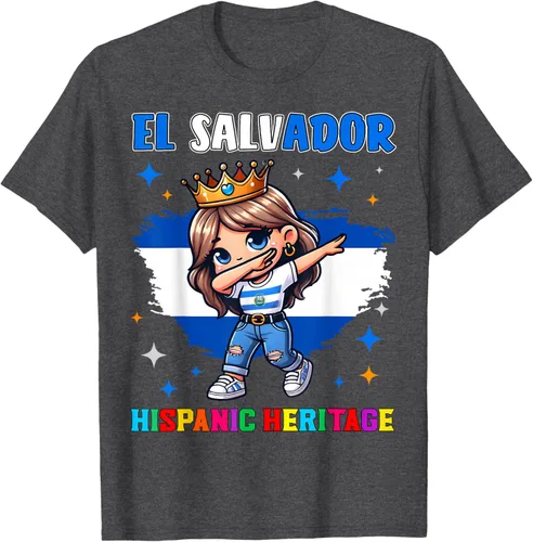Vista 31 de Camiseta infantil El Salvador Dabbing Girl Hispanic Heritage Celebration, Negro