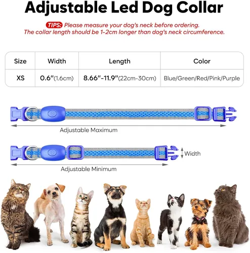 Vista 6 de Flashseen Collar LED para perro, collar de perro con luz recargable por USB, luces más brillantes para caminar por la noche, collar de perro con luz