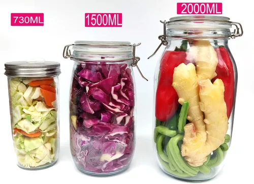 Vista 5 de Tarro de fermentación de 2 litros, kit de fermentación con pesos de fermentación y esclusas de aire para fermentación, decapado, enlatado