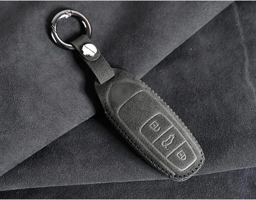 Vista 4 de Luxury Suede Handmade Leather Key Fob Case Holder Shell Fit for Lamborghini URUS 2018-2020 With Key Chain