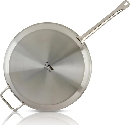 Vista 3 de Winco - Sartén de acero inoxidable de 14 pulgadas con mango auxiliar
