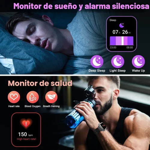 Vista 3 de Reloj inteligente para hombre, rastreador de ejercicio: relojes digitales militares para hombre, Bluetooth, responder llamadas, correr, impermeable