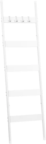 Vista 12 de HOOBRO Escalera para mantas, estante de toallas de 5 niveles con ganchos, estante de mantas inclinado en la pared, estante decorativo