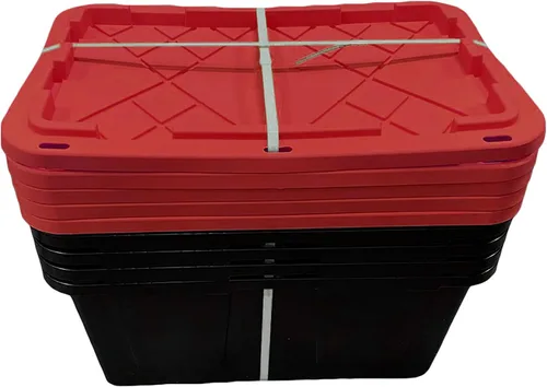 Vista 4 de MonsterRAX - Contenedores de almacenamiento de 27 galones, apilables, con cerradura, paquete de 5 (rojo)