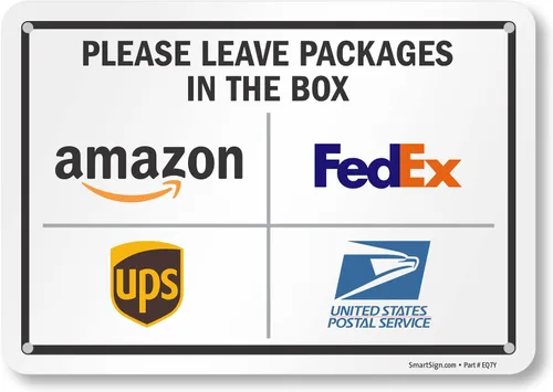 Vista 17 de SmartSign 7 x 10 pulgadas "Por favor, deje los paquetes en la caja - Amazon, FedEx, UPS, USPS" Letrero de instrucciones de entrega de metal