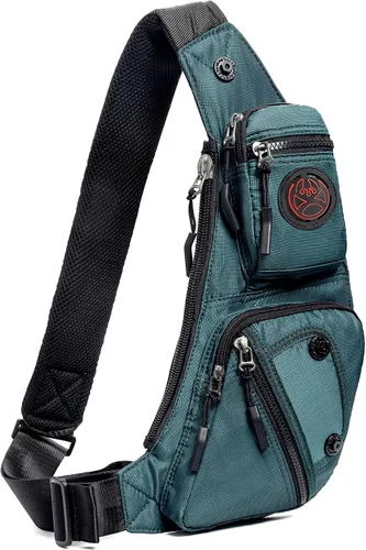 Vista 12 de NICGID Bolso bandolera en el pecho, mochila de hombro, bolsa cruzada, mochila casual para hombres y mujeres, Verde militar, Viajes