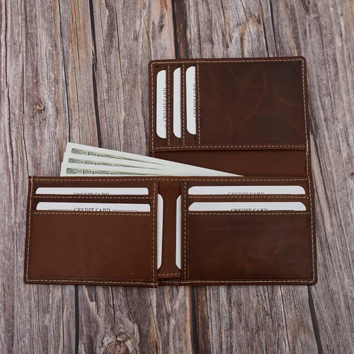 Vista 9 de ag wallets Billetera plegable de cuero de vaca para hombre con forma única y tarjeta de identificación (marrón vintage), OS (1209CF), Marrón