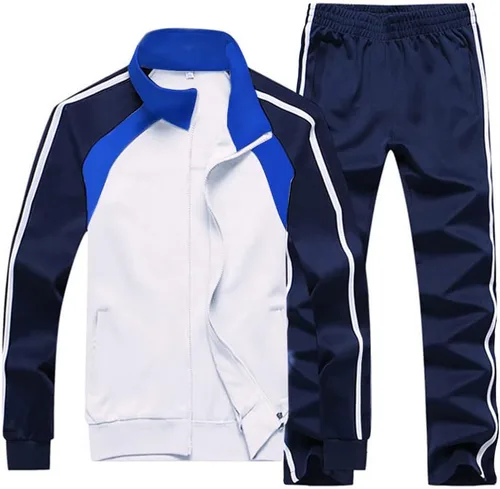 Vista 11 de Sun Lorence Conjunto deportivo para correr para hombre, casual, con cremallera completa Negro Rojo 822