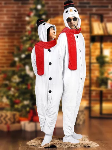 Vista 6 de 4 piezas de Navidad para adultos, muñeco de nieve, disfraz de cosplay de felpa con bufanda, zapatos, gafas, tubo de juguete para mujeres y hombres