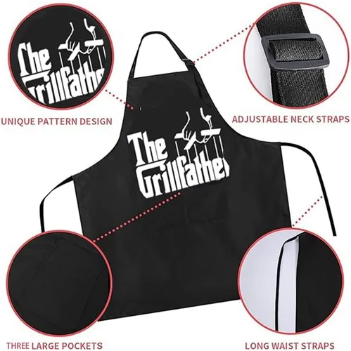 Vista 2 de Delantales divertidos para hombres, delantal negro con bolsillos, perfecto para cocinar en la cocina, barbacoa, hornear, regalos para marido, papá