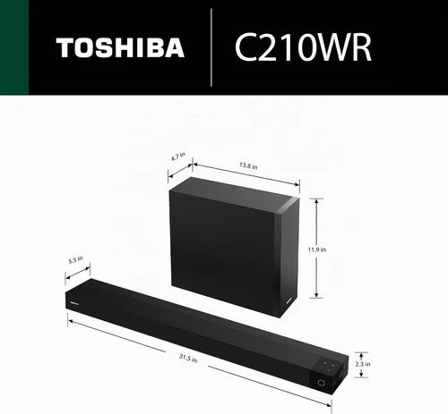 Vista 2 de Toshiba Barra de sonido C210WR 2.1 CH con subwoofer inalámbrico, Dolby Audio, DTS Virtual:X, Easy Control, 6 modos de ecualización, Bluetooth 5.4
