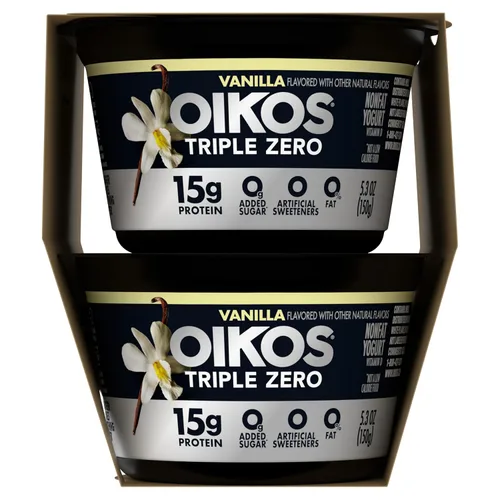 Vista 13 de Oikos Triple Zero - Yogur griego sin grasa, vainilla, 5.3 onzas, paquete de 4