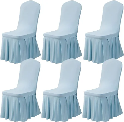 Vista 43 de Dimatic Juego de 2 fundas elásticas para sillas de comedor, fundas Parsons con falda, de elastano súper ajuste, funda protectora de asiento para Azul