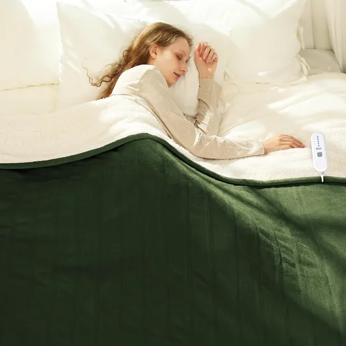 Vista 31 de Manta térmica eléctrica de franela Sherpa de 50 x 60 pulgadas - Manta eléctrica suave con 5 niveles de calefacción y 4 horas de apagado automático
