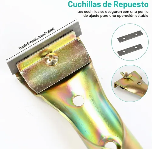 Vista 4 de Herramienta raspadora de pintura con 2 cuchillas extra reversibles de doble filo de 2 pulgadas, raspador de carburo de limpieza resistente