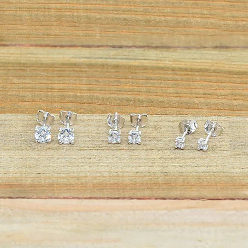 Vista 7 de Sterling Silver Round Small CZ Stud, Tiny Ball Bead Cartilage Earrings Jewelry Set for Women Girls Men, Multiple Piercings