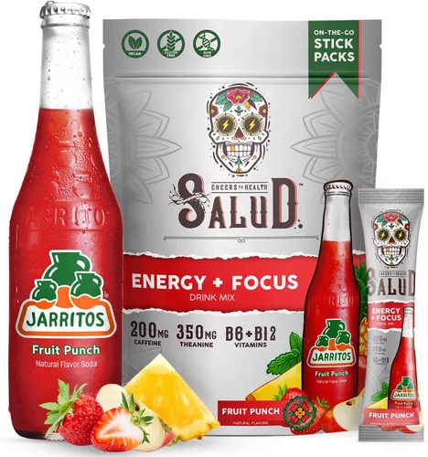 Vista 17 de Salud 2-en-1 Polvo para Bebida Energética + Enfoque, Sabor Cereza Lima, Cafeína Orgánica, B6 + B12, Teanina, Paquetes de Bebida Energética Limpia