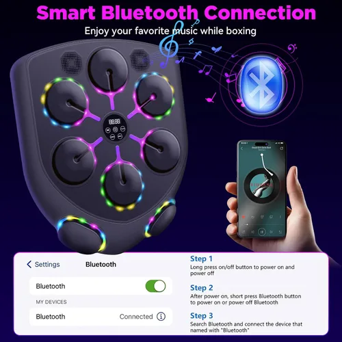 Vista 4 de Smart Music Boxing Machine for Adults and Kids, Bluetooth Boxing Equipment with Boxing Gloves, Wall Mounted Electronic Punching Machine for Home Gym