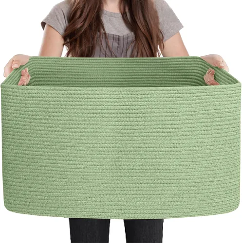 Vista 16 de MEGASKET Cesta extra grande para mantas, 23.6 x 17 x 12 pulgadas, almacenamiento de manta negra para sala de estar, soporte de almohada de cuerda