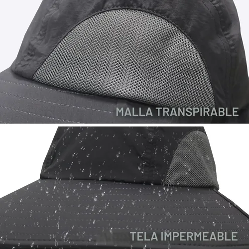 Vista 6 de PFFY Sun Bucket Hats for Men Women UV Protection Sun Hat with Neck Flap Caqui Sólido