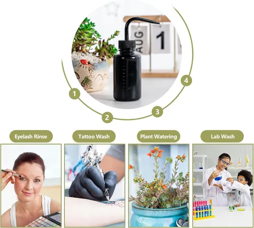 Vista 3 de Melphoe Exprimidor de botellas de lavado de tatuajes, 2 botellas de agua de 5.1 fl oz para riego de suculentas, herramientas de riego de enjuague