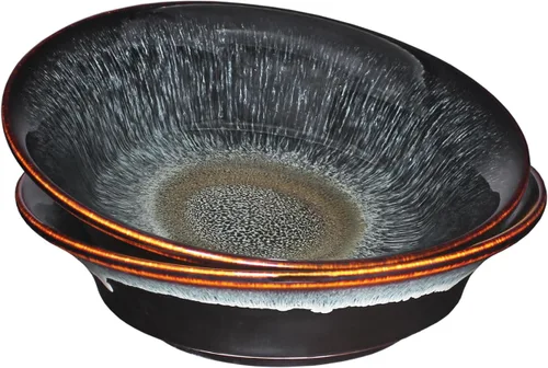 Vista 10 de Tazón de sopa Plato de sopa grandes para pasta, 47 onzas, juego de 2, para servir, ensalada, cena, plato hondo/tazón ancho, microondas, horno, Negro
