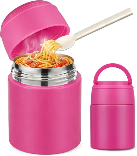 Vista 14 de Termo de sopa de 10 onzas para comida caliente para niños, tarro de comida aislado con cuchara boca ancha, recipiente de almuerzo de acero
