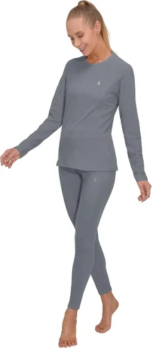Vista 2 de Little Donkey Andy Conjunto de ropa interior térmica con forro polar para mujer, capa base, calzoncillos largos para clima frío, parte superior e
